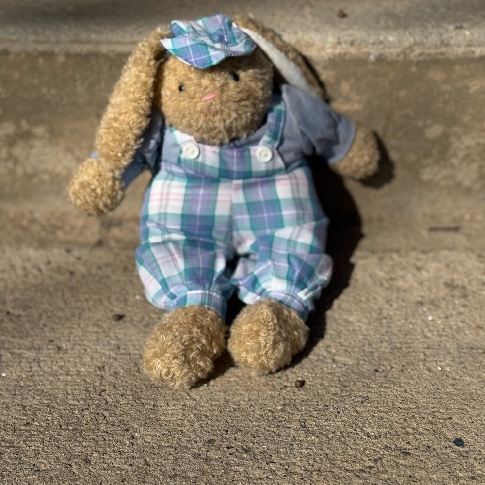 NWT Vintage Mervyns Blue Plaid Outfit Plush Bunny